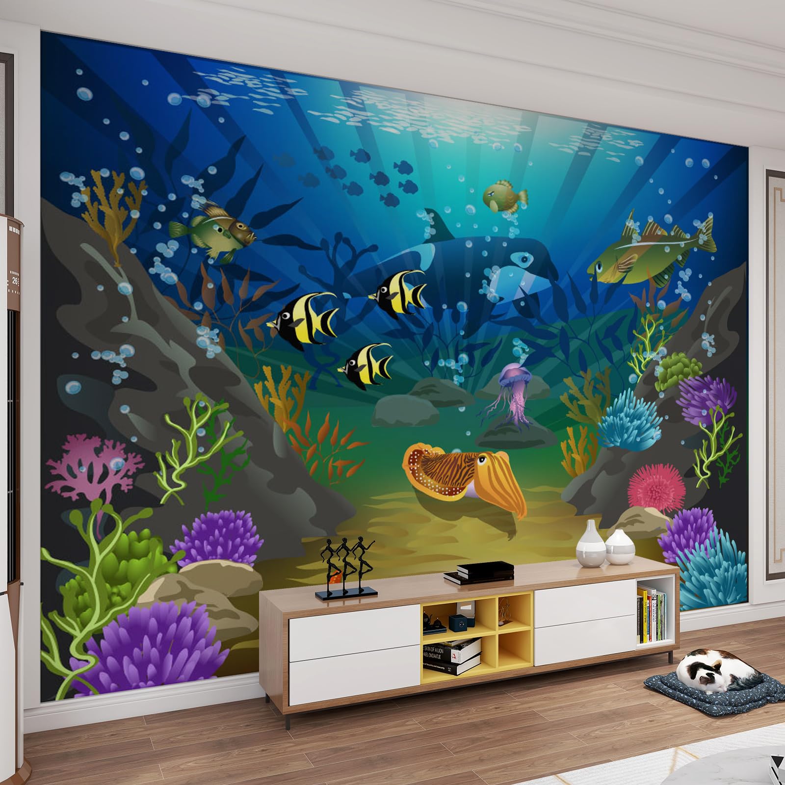 Papier Peint Sticker Mural Océan et Corail Grand Format 200 x 140 cm