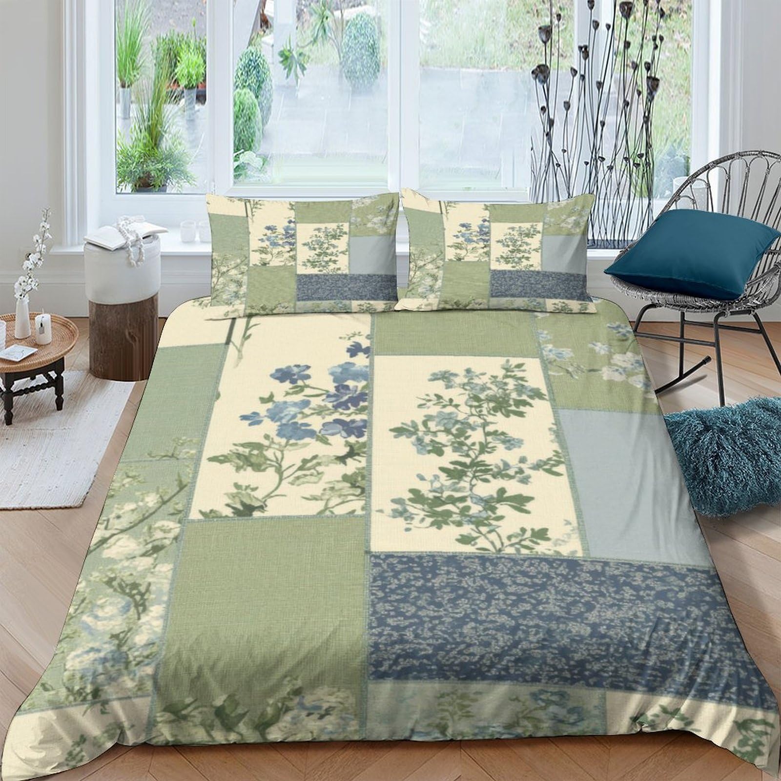 Ctjqhvkz Style-6 3D Printed Botanical Patchwork Fitted Sheet Microfiber Soft Green Floral Mattress Cover For Bedroom Guest Room Decor Single（135X200cm）