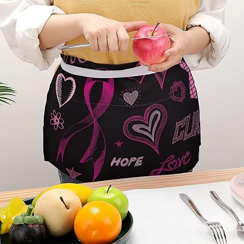 Miniatura 4 de Hope Love Fight - Delantal de cintura con 3 bolsillos, para cocinar, medio delantal para camarera, corto