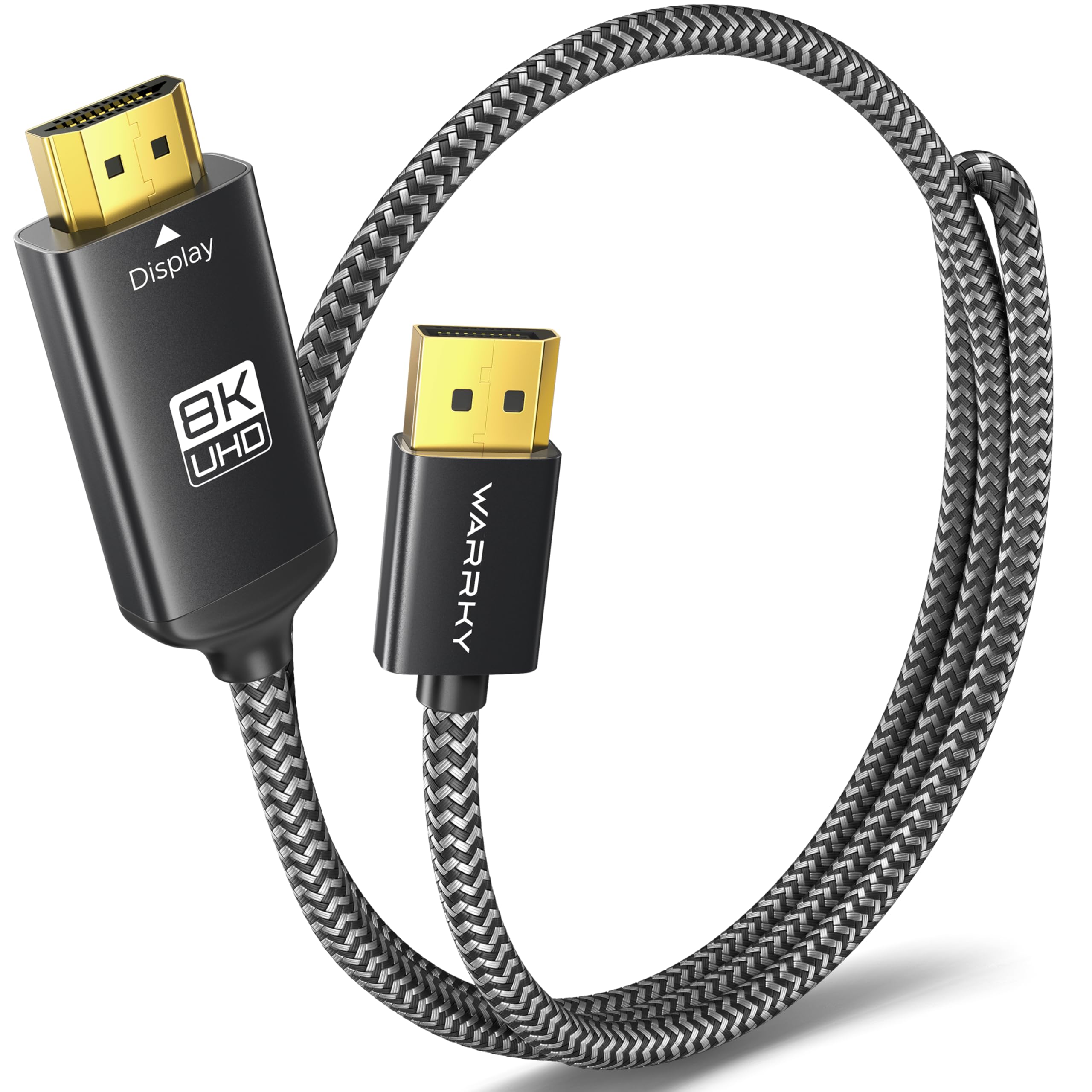 Warrky DisplayPort to HDMI Cable [8K@60Hz, 4K@240Hz, Nylon Braided, Black] 3.3FT Unidirectional DisplayPort 1.4 Source to HDMI 2.1 Display, DP to HDMI