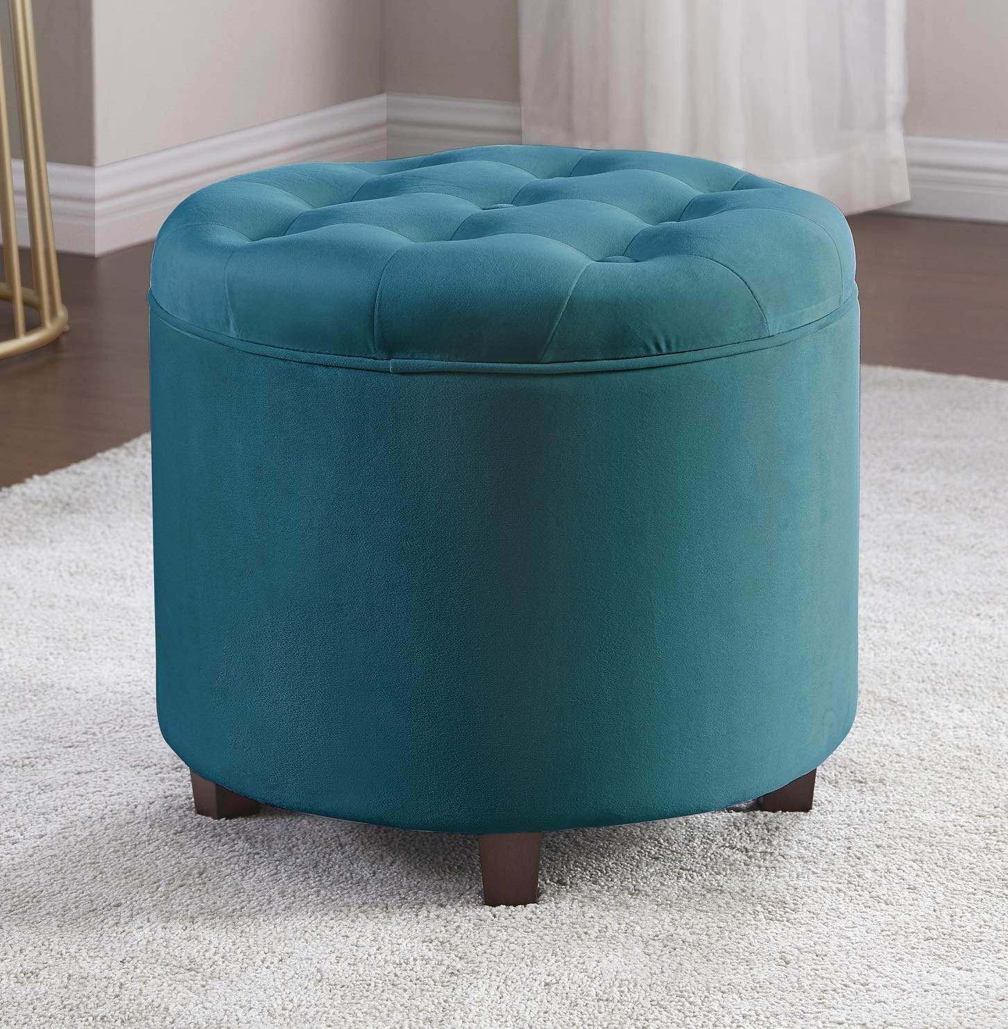 Ornavo Home Donovan Round Tufted Velvet Storage Ottoman Foot Rest Stool/Seat with Removable Lid - Teal