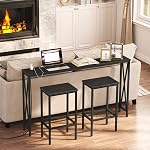 MAHANCRIS Bar Stools, Set of 2 Bar Chairs, 65 cm Tall Counter Bar Stools, Kitchen Breakfast Bar Stools, Rectangular Industrial Bar Chairs, for Dining Room, Bar, Black BAHB0101
