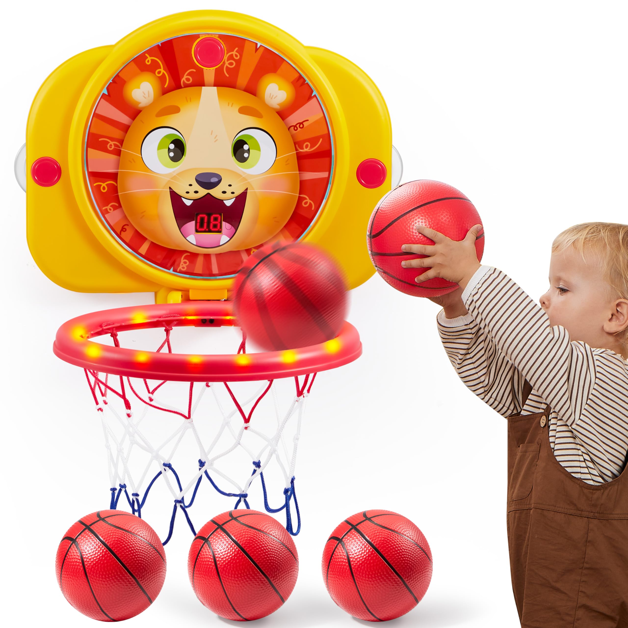 SYNCFUN Mini Basketball Hoop LED Scoring Indoor Hoop with 2 Balls, Indoor Adjustable Height Basketball Hoop, Space-Saving, Christmas Birthday Gifts Toy for Boy Girl Over 18 Months