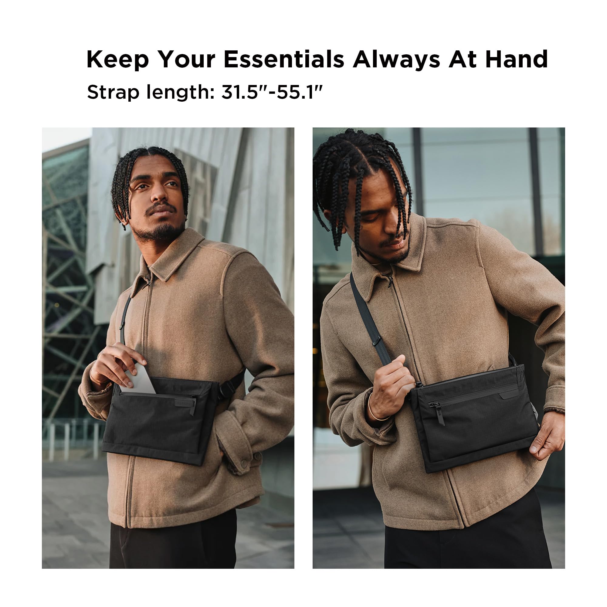 ALPAKA Zip Pouch Max V2 – 2L Umhängetasche Herren Klein | Sling Bag, EDC Schultertasche, für iPad mini, Reise & Alltag, wasserdicht, Schwarz