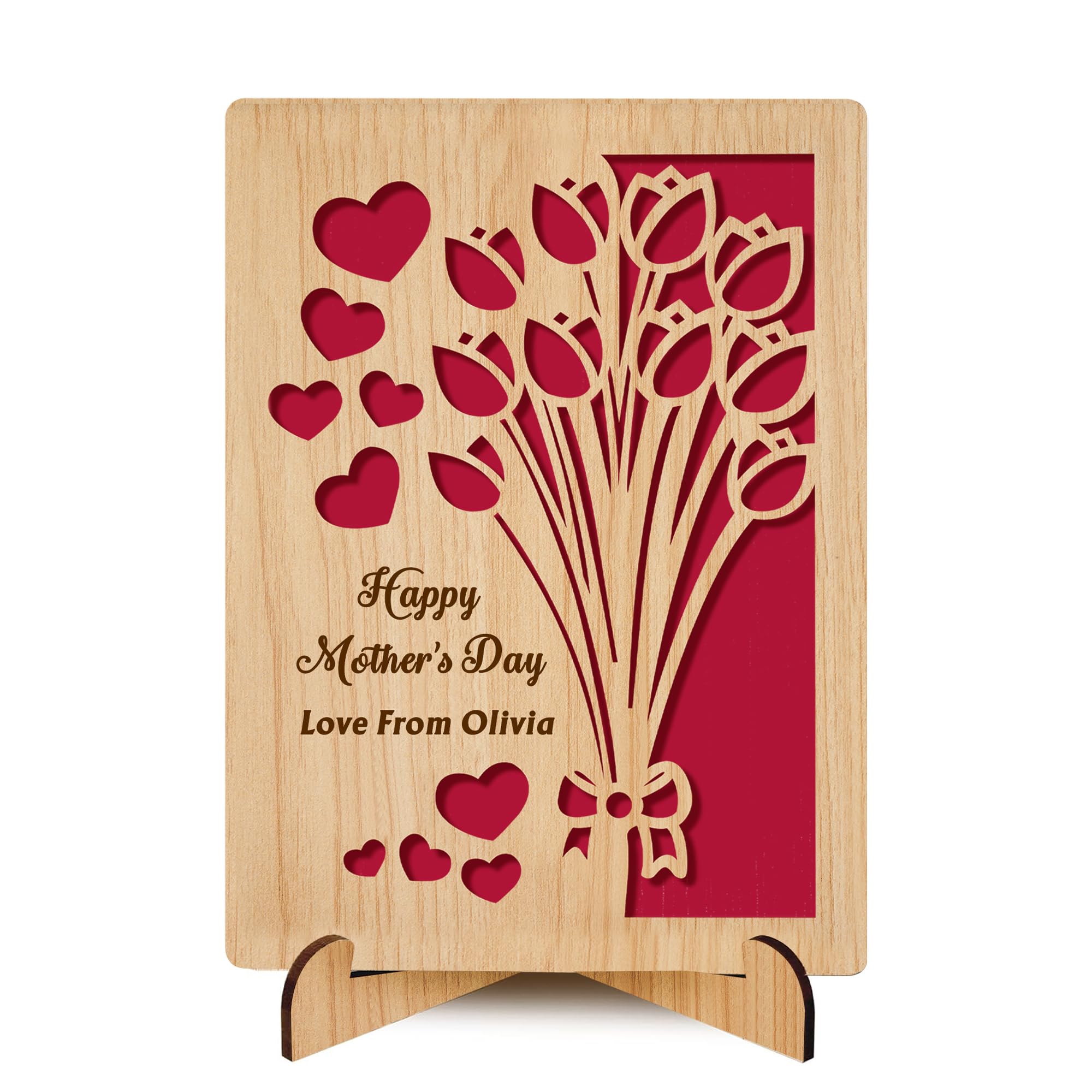 EDSG Personalised Mothers Day Card Wooden Greeting Card Mum Birthday Card Mothers Day Cards Gifts for Mum Grandma Nana Nan Custom Cards for Birthday Christmas (Design 5)