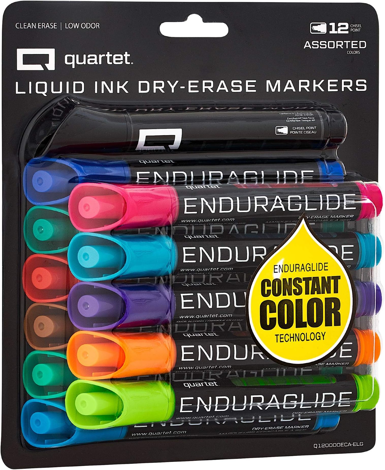 Quartet Dry Erase Markers, Whiteboard Markers, Chisel Tip, EnduraGlide, White Board Dry Erase Pens for Teachers, Home, School & Office Supplies, Assorted Colors, 12 Pack (5001-18MA)