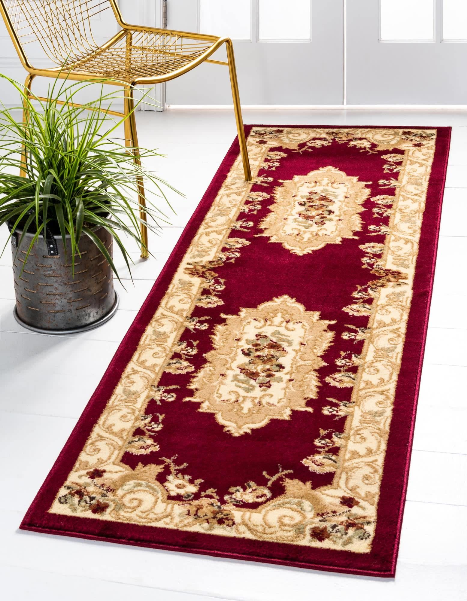 Unique Loom Versailles Collection Traditional Classic Floral Motif Area Rug (2' 7 x 12' 0 Runner, Burgundy/Ivory)