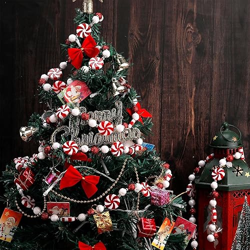 Miniatura 3 de Crowye Guirnalda de árbol de Navidad de 40 pies con cuentas de caramelo de plástico, bola de menta, guirnalda de Navidad, bastón de caramelo,