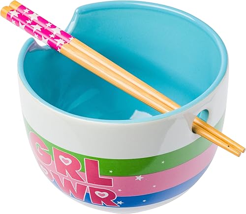 Miniatura 5 de Silver Buffalo The Powerpuff Girls Girl Power With Blossom, Bubbles, and Buttercup - Tazón de arroz de cerámica con palillos, apto para microondas,