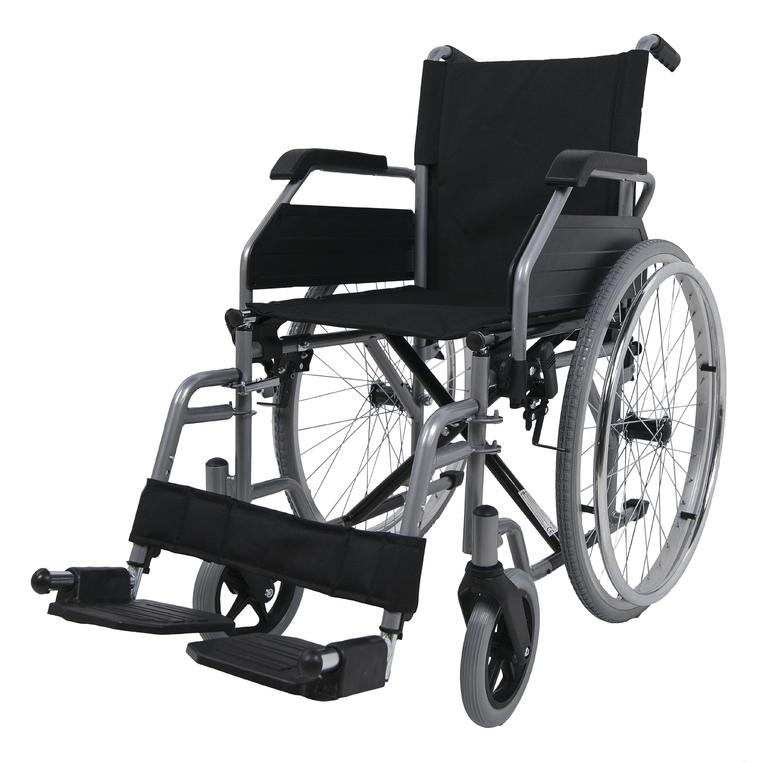 SANITEC - Silla de Ruedas de Acero Ligero para Minusválidos, Plegable, Resistente 136 Kg, Freno manual, Reposapiés y Reposabrazos abatibles y extraíbles. Ortopedia y Ayudas Técnicas