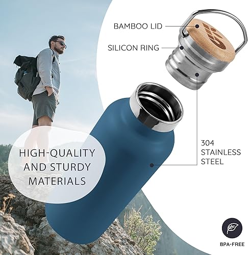 Miniatura 2 de Bambaw Botella de agua con aislamiento de 32 onzas, botella de agua azul de acero inoxidable, botella de agua reutilizable, botella de agua libre de