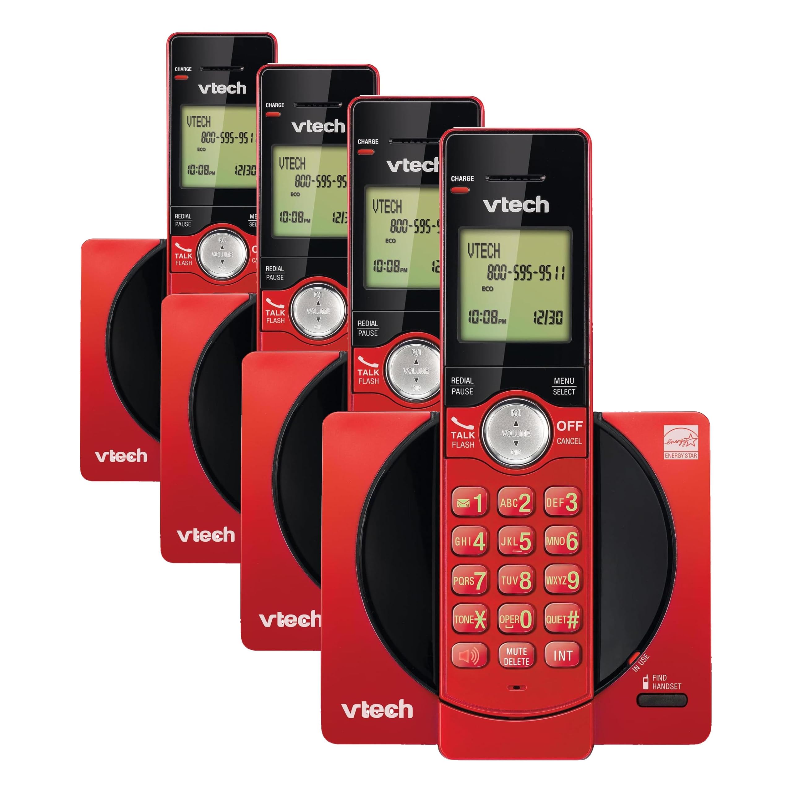 VTech CS6919-16 DECT 6.0 Cordless Phone,Red - Caller ID/Call Waiting (Stores 30 Calls),Backlit Keypad &amp; Display,Full Duplex Handset Speakerphone,Wall Mountable,(Pack of 4)