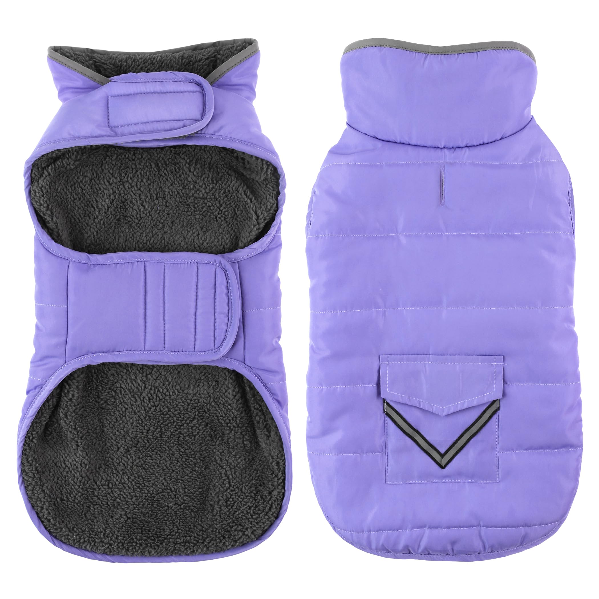 Petglad Abrigo para perro, chaqueta de invierno impermeable con bolsillo, chaleco reflectante ajustable para perro, suéter de forro polar cálido y acogedor para perros pequeños, medianos y