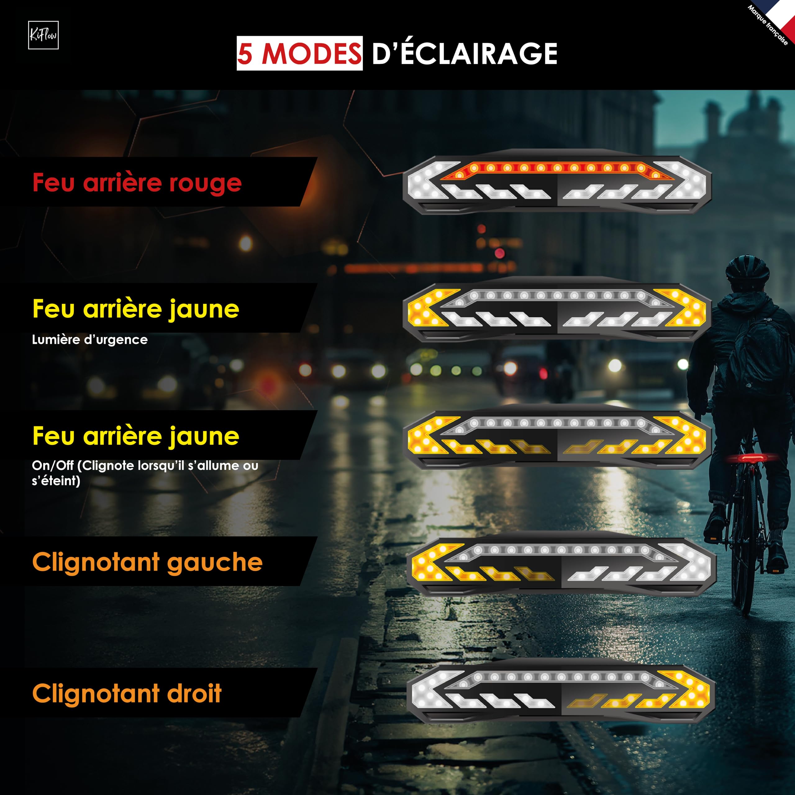 KIFLOW Clignotant Vélo Feu Arrière Alarme