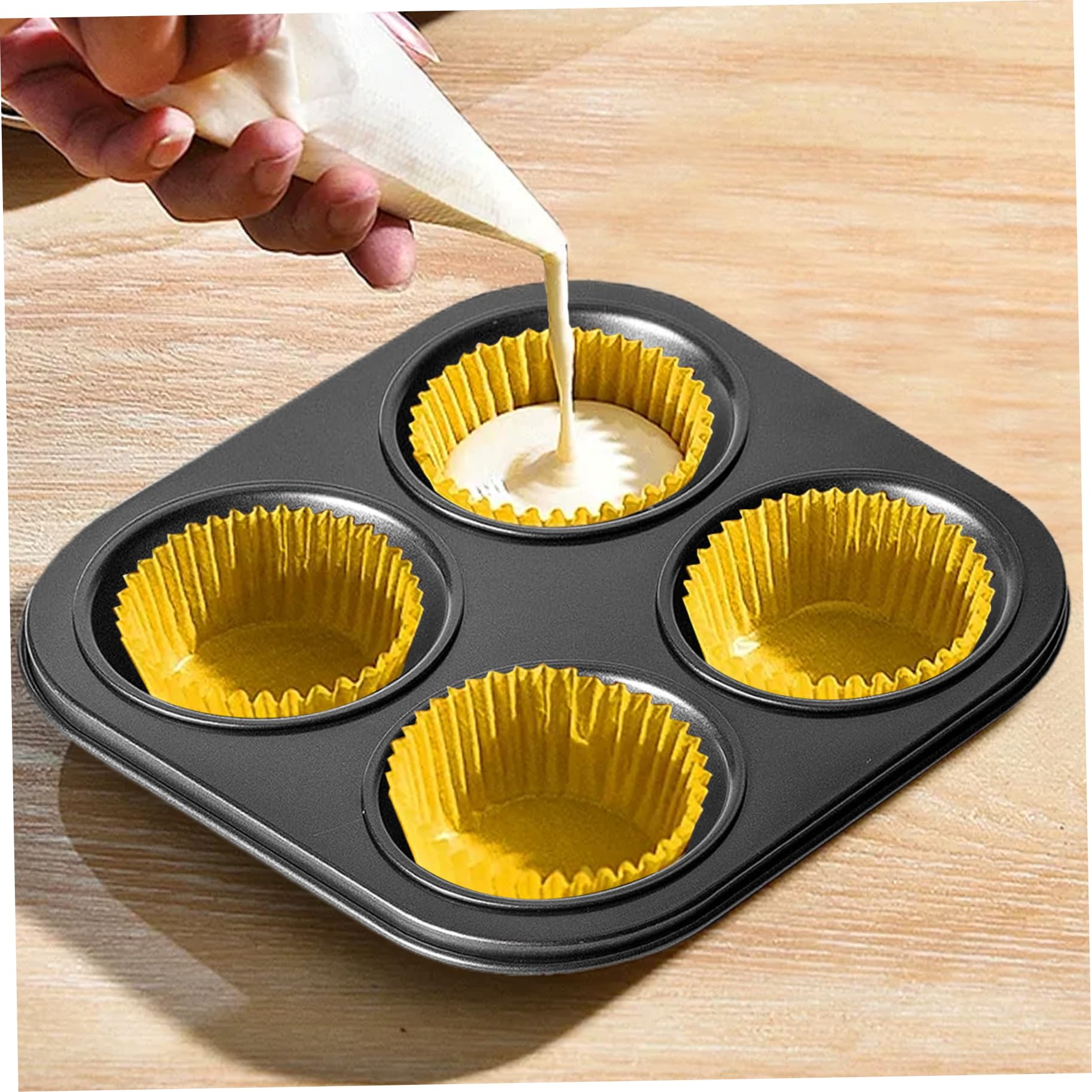 Moules à Muffins Pour Air Fryer - 2 Pièces, 4 Cavités - Acier Au Carbone Antiadhésif - 18.5x18.5 Cm - Pour Mini Cupcakes, Muffins