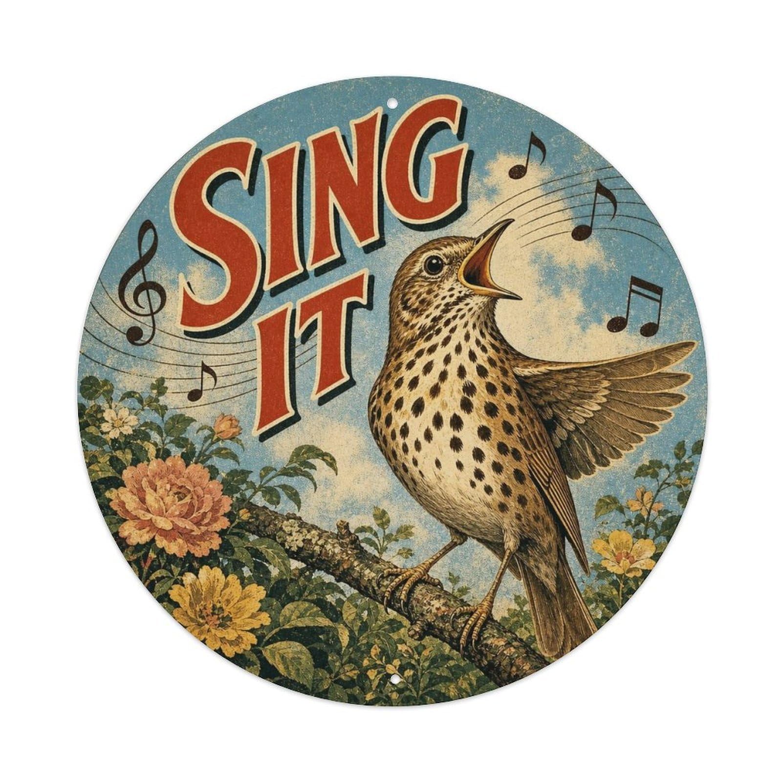 Okngb Style Thrush Comic Pose Bird Retro Meme Humor Sticker Metal Tin Sign Plaque Wall Decor For Cafe, Man Cave, Club Bar, Office, Home Garden Round Metal Poster 8X8inch