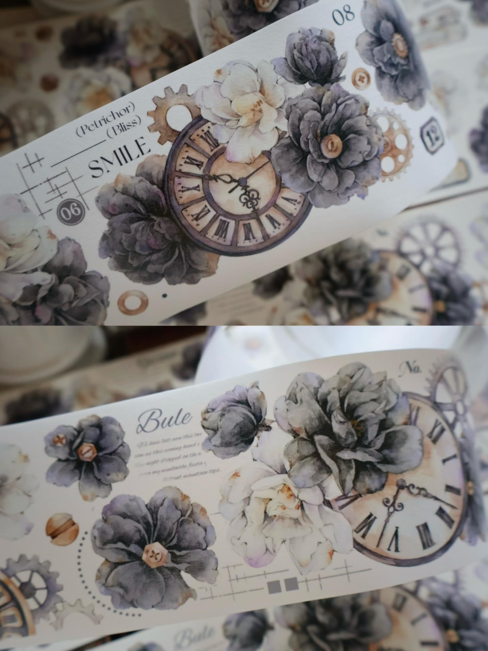 YiEr Vol13 Smoke Ink White,Floral Taiwan Washi Paper PET Tape Stickers,Original Design,for Scrapbook Supplies,Scrapbook Tape Stickers,Junk Journal Supplies