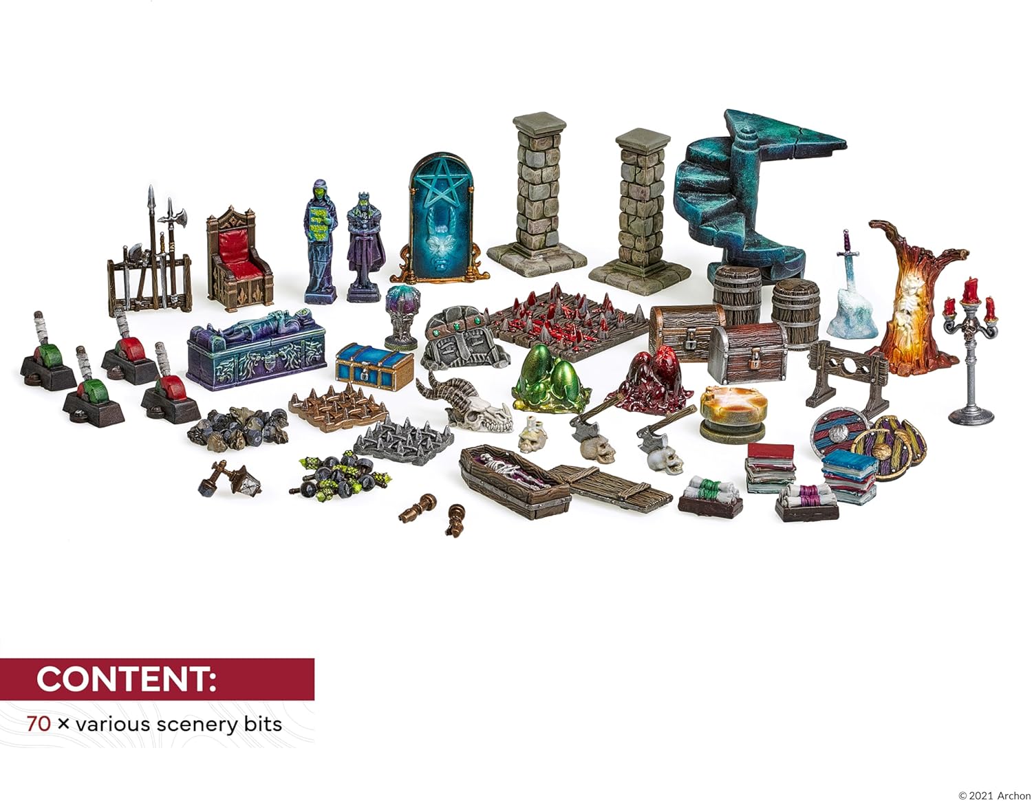Dungeons & Lasers Fantasy Customization Bits for DND Terrain - 70 Pieces of D&D Accessories and Props for 5E Tabletop RPG Games - Unpainted, Unassembled - for Ages 14 Years and up