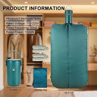 Portable Mini Electric Clothes Dryer Compact Drying Machine With Dry Bag | Space Saving Laundry Accessory Suitable For Travel Apartment Hotel Room RV Household Indoor Daily Clothes Drying Use