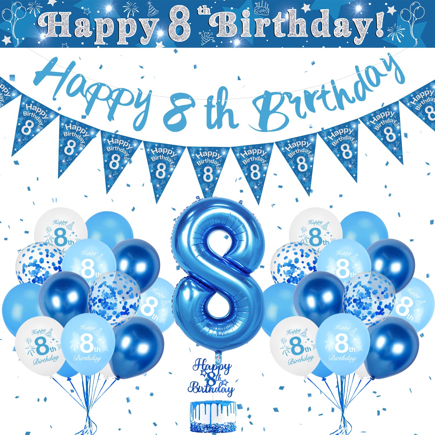Decorazioni 8° Compleanno Videogiochi: 33 Pezzi Blu E Nero, Palloncini E Striscione Per Festa Gamer