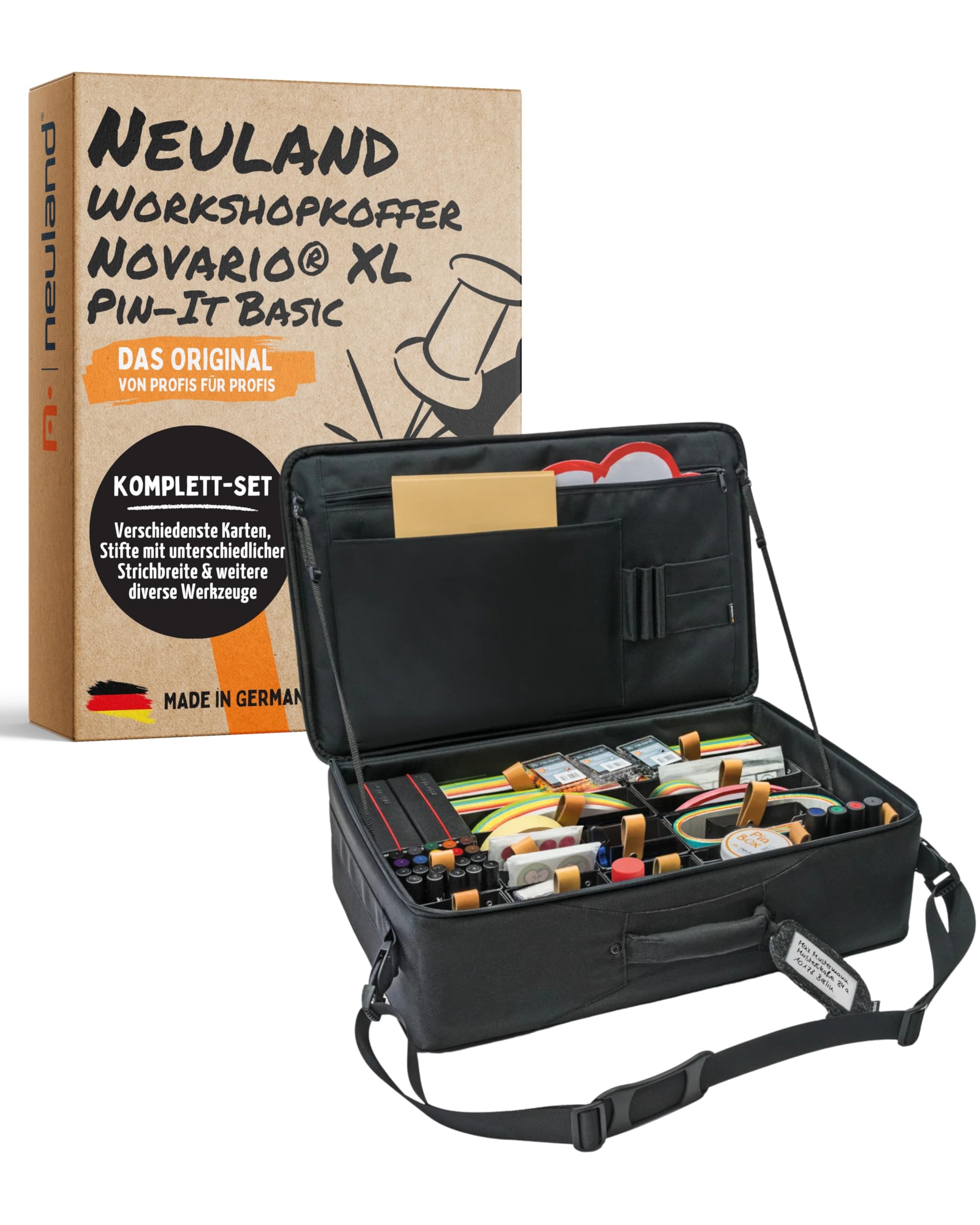 Neuland WorkshopKoffer Novario® XL Pin-It Basic I Moderationskoffer mit Inhalt I 1250 Moderationskarten, 24 Flipchart Markern & Aufbewahrungsboxen I Koffer inkl. Flipchart Zubehör