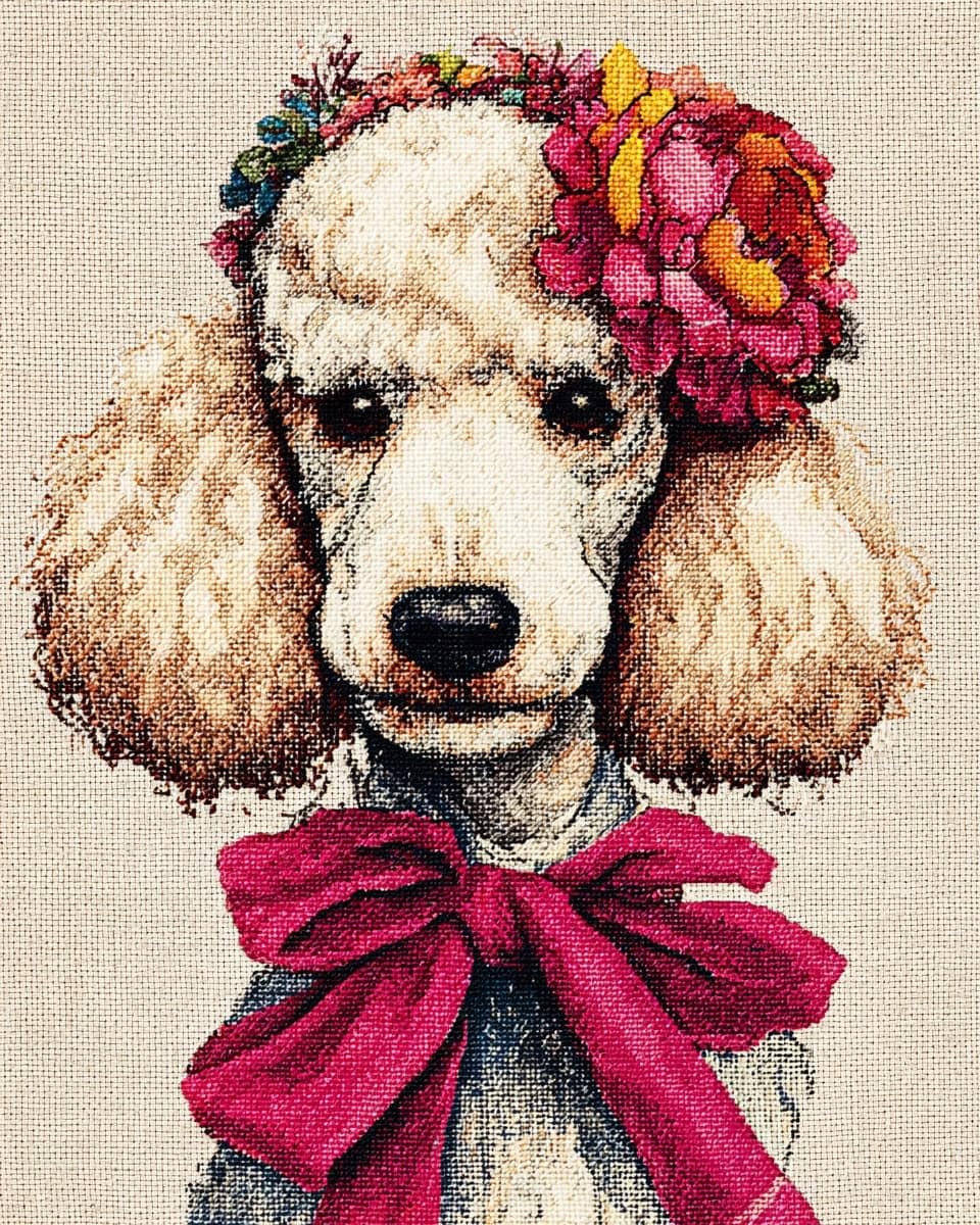 WallustrioaW DIY Stamped Cross Stitch Kits for Beginners,Cute Poodle,11CT Needlepoint Embroidery Cross Stitch Kits Art Craft Wall Decoration,40x50cm