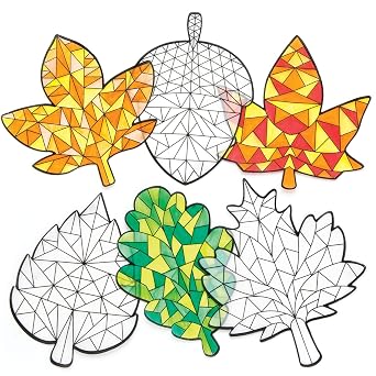 Baker Ross AR646 Autumn Color in Window Decorations - Pack of 12, Suncatcher Stained Glass Effect for Children to Make and Display