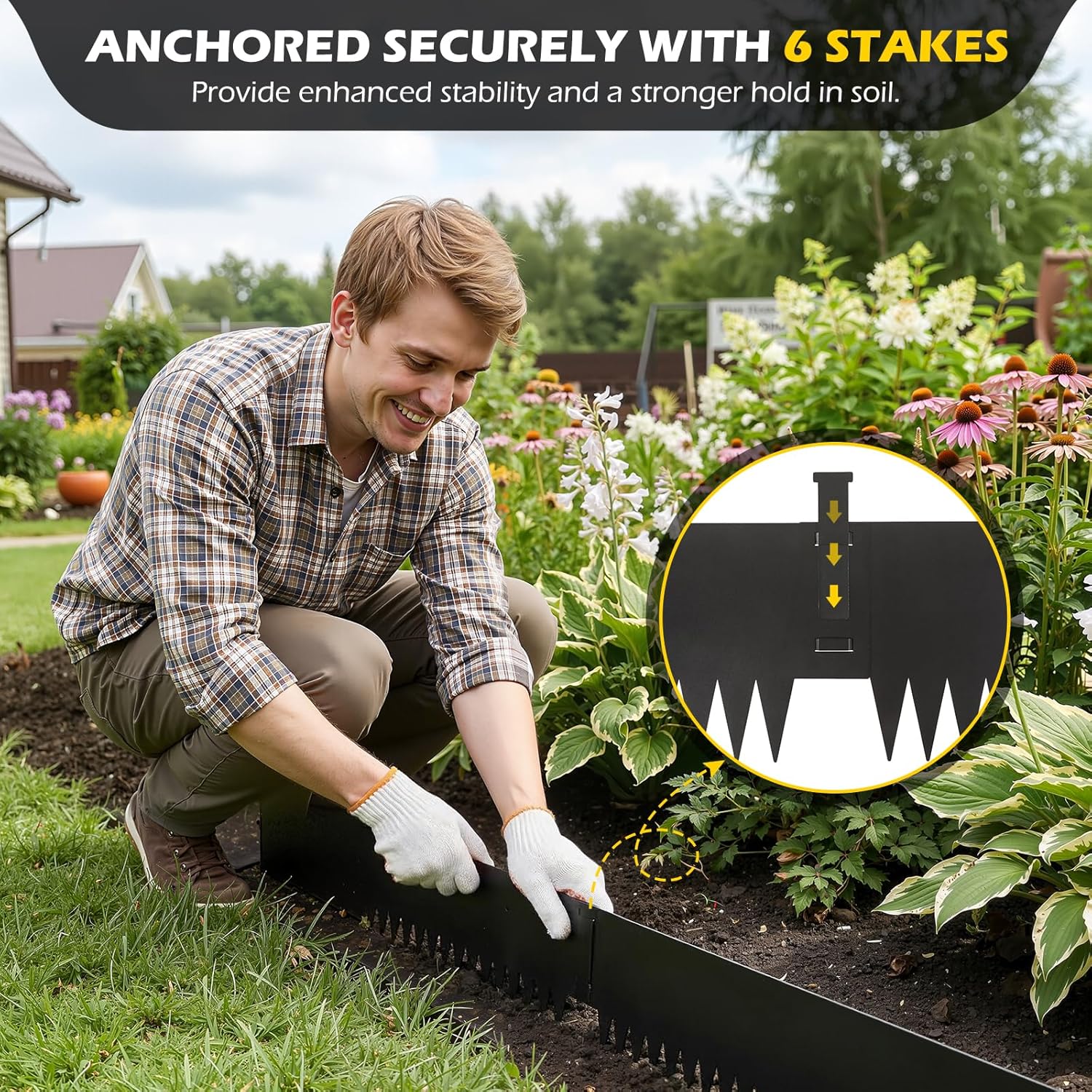 Dyna-Living Galvanized Steel Landscape Edging 40 x 10 Inch Metal Landscape Edging with 6 Clips, 20FT Total Metal Edging for Landscaping Bendable Hammer-in Edging Border for Flower Bed Lawn (Black)