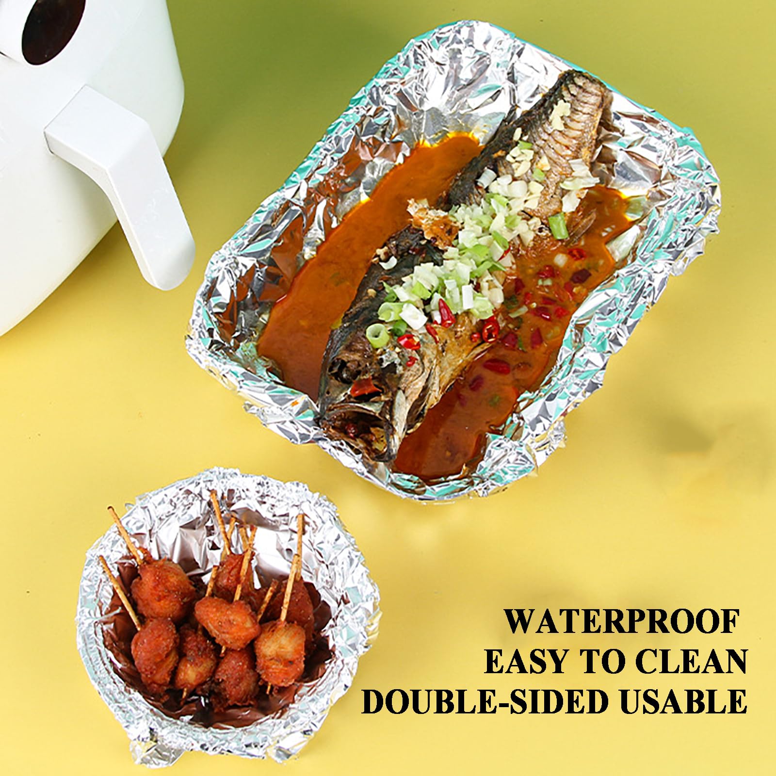 200 Hojas de Papel Aluminio Premium Precortadas 20μm - Resistente a la Grasa para Envolver Hamburguesas, Sándwiches, Perros Calientes y BBQ - Lámina Aislante(Size:30 * 30cm)