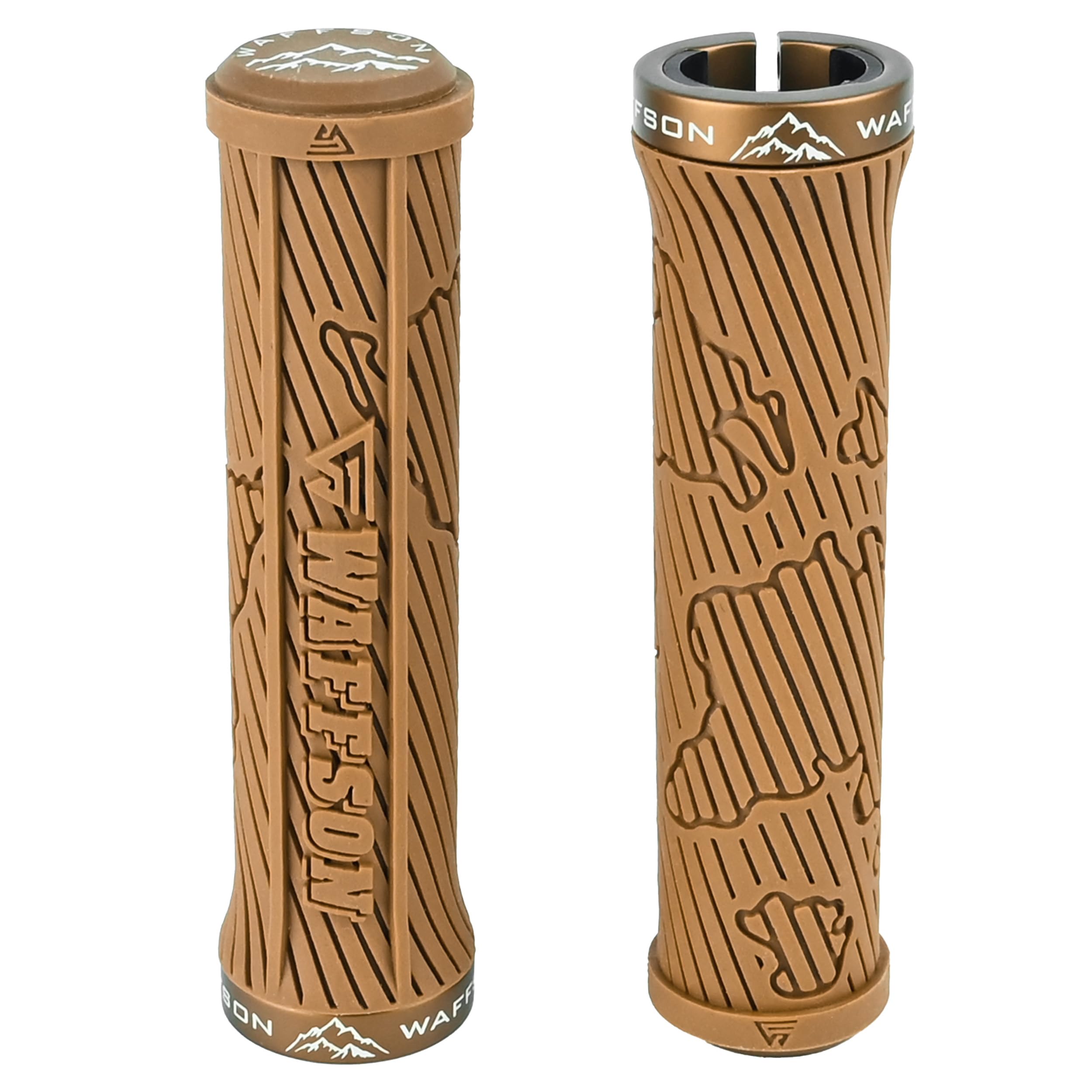 WFS World Map MTB Lock-on Grips - Morsetto singolo ergonomico antiscivolo Mountain Bike Manubrio Manopole - Comfort Vibration Dampening per Trail, Enduro, Downhill - Marrone