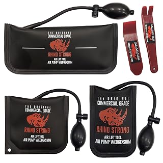 The Original Rhino Strong Commercial Grade Air Wedge Bag Pump Professional Leveling Kit & Alignment Tool Inflatable Shim Bag 3 Piece (Small, Medium, Large). 3 sizes for all of your individual needs. - Amazon product rated Grade A