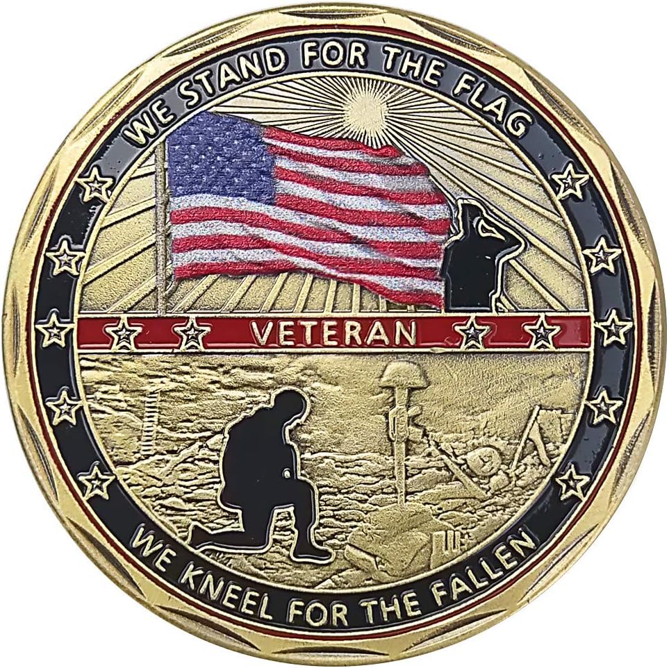 US Military Challenge Coin Veteran Coin - Stand for The Flag, Kneel for The Fallen