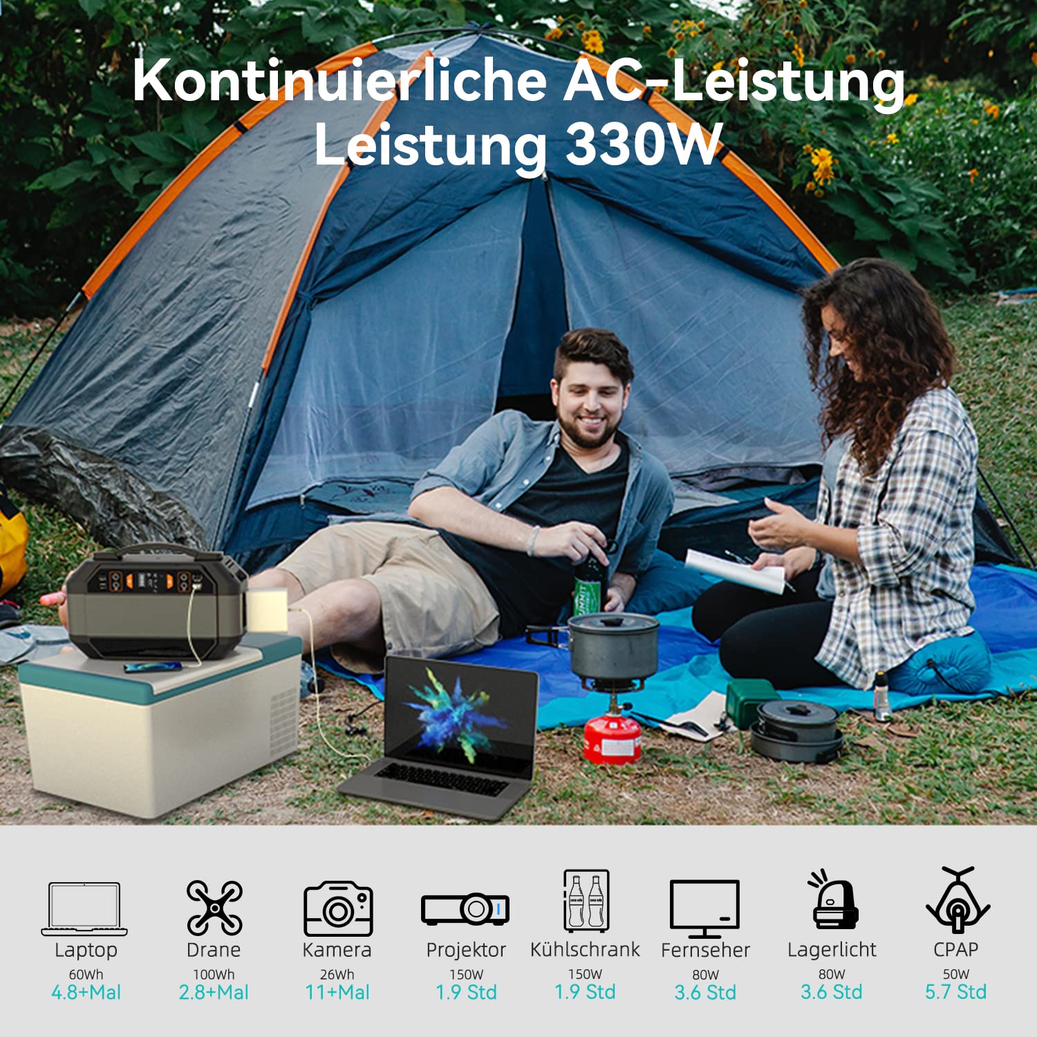 FlashFish - Estación de energía portátil (330 W (punta de 600 W), 288,6 Wh/78000 mAh, onda sinusoidal pura de 230 V, 9 salidas, generador de energía para camping, autocaravana y como generador de