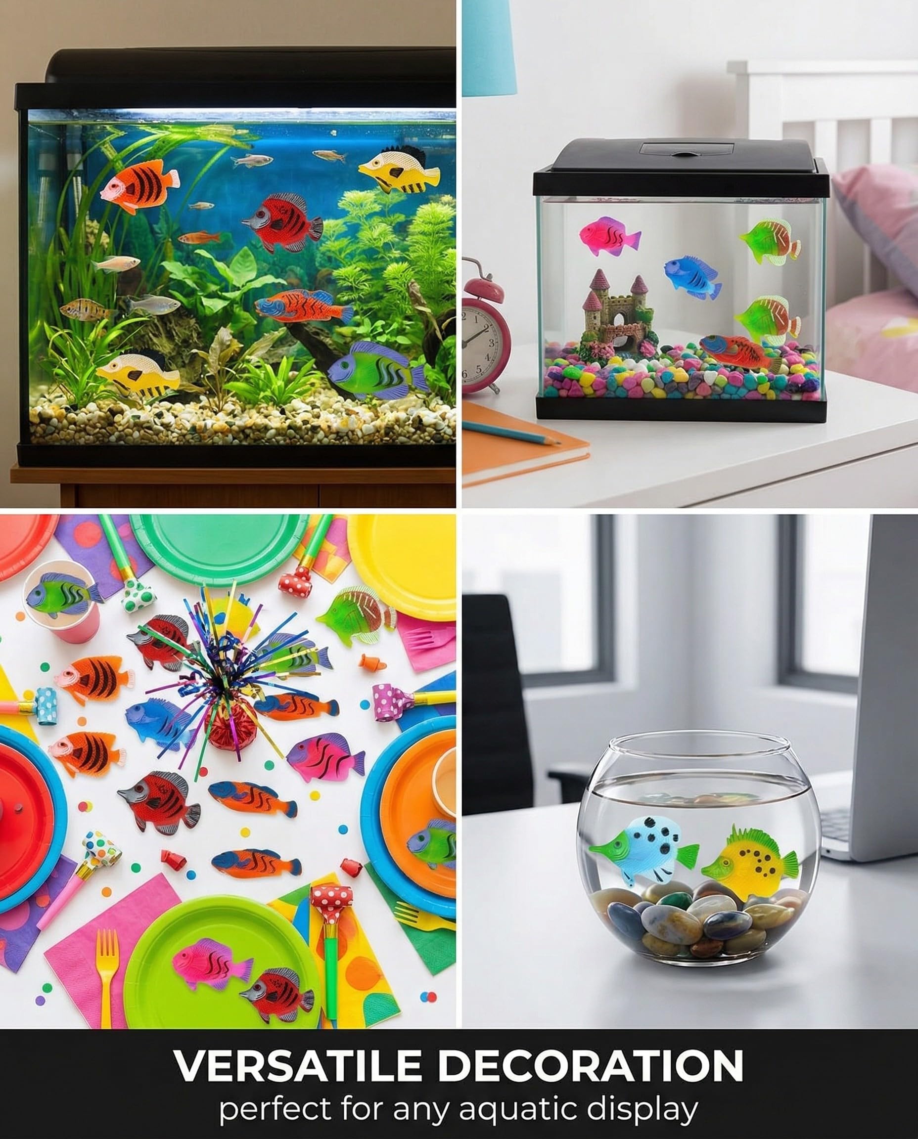 20 PCS Plastica Piccoli Pesci Finti Tropicali Pesce Tropicale Figura in Movimentopesci Galleggianti può Essere Sospeso per la Decorazione di Acquari, Pesce Finto, Stile casuale