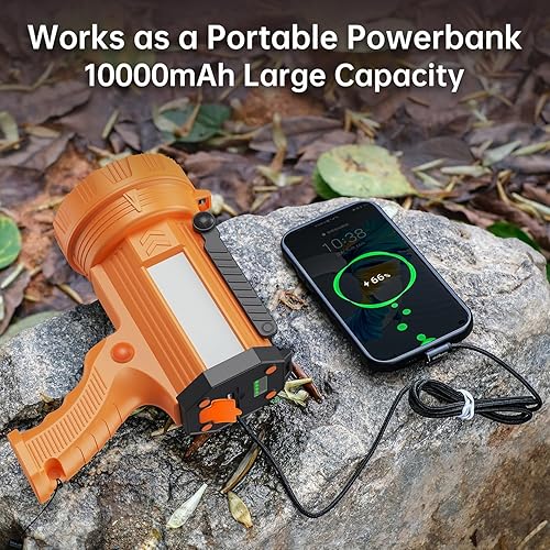 Miniatura 5 de BUYSIGHT Linterna de foco recargable, 180000 lúmenes, 606 yardas de alcance, luces solares de mano grandes linternas con lente roja y luz de