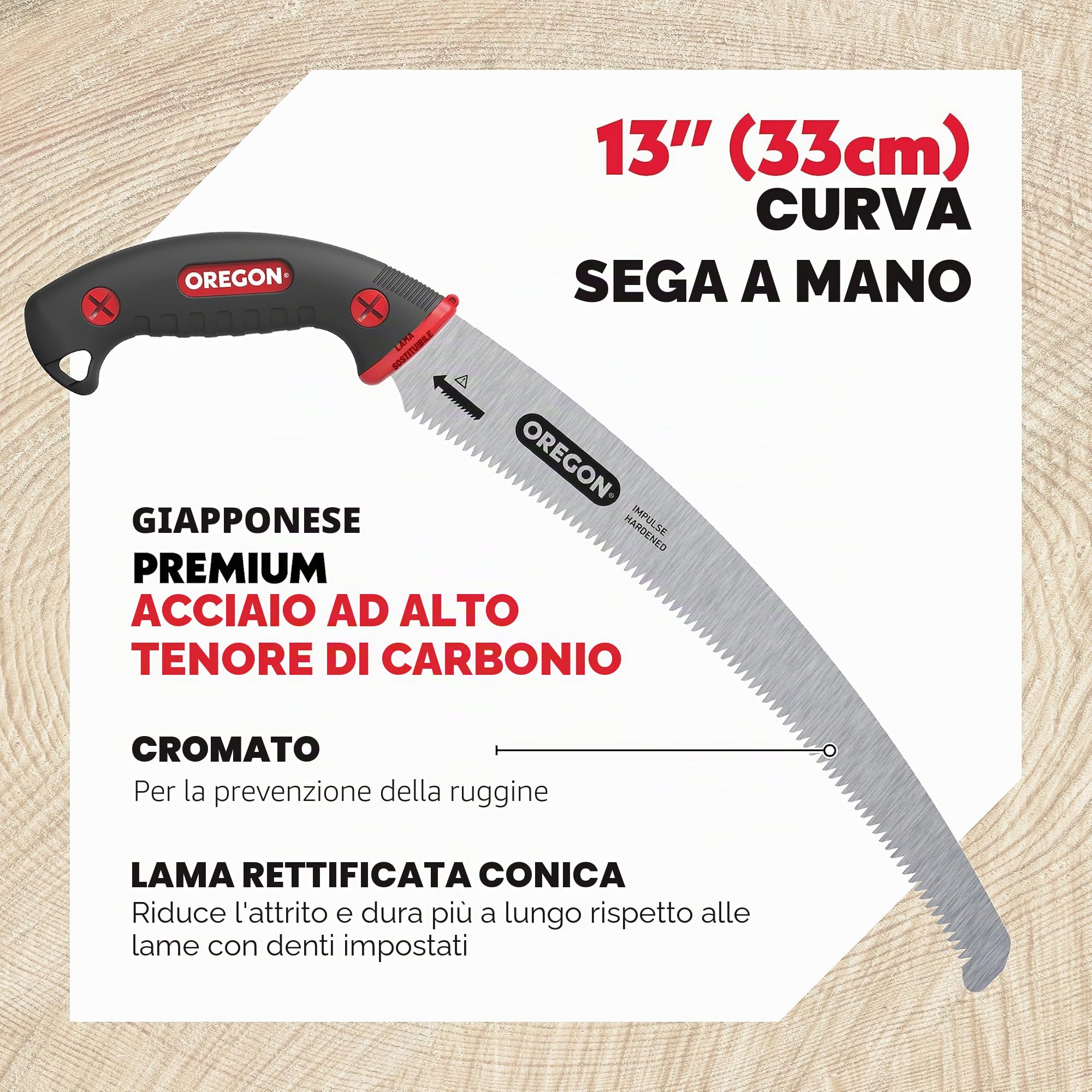 Oregon Sega a Mano con Lama Curva in Acciaio Giapponese ad Alto Tenore di Carbonio, Resistente alla Ruggine, Include Fodera di Sicurezza, Adatta a Potatura e Taglio,13 pollici