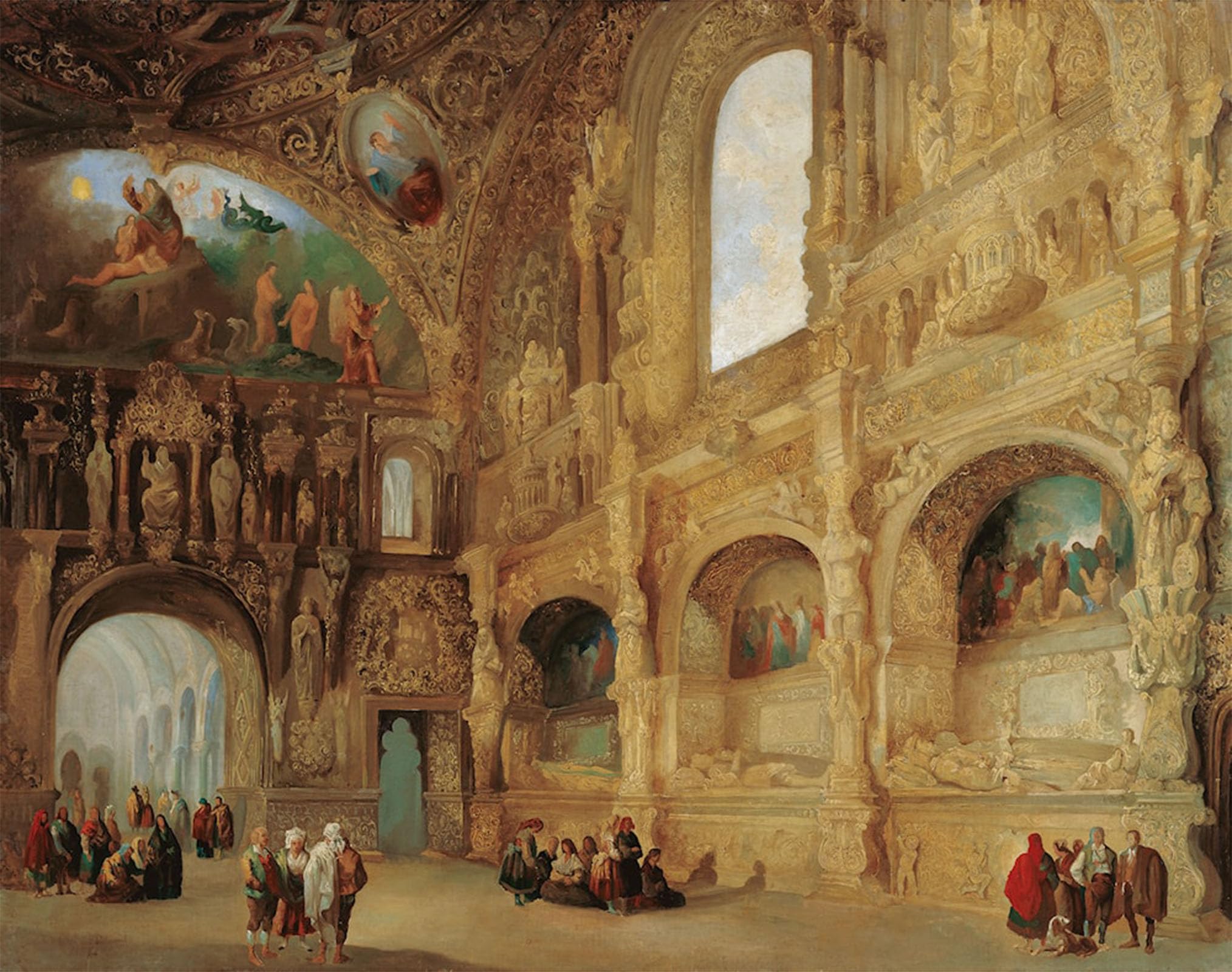 SERENDIPITP Vintage Picture Print on Canvas Wall Art Poster the Chapel of the Benavente Family in Medina De Rioseco by Jenaro Pérez Villaamil Artwork Print Poster for Wall Decor 60x90cm