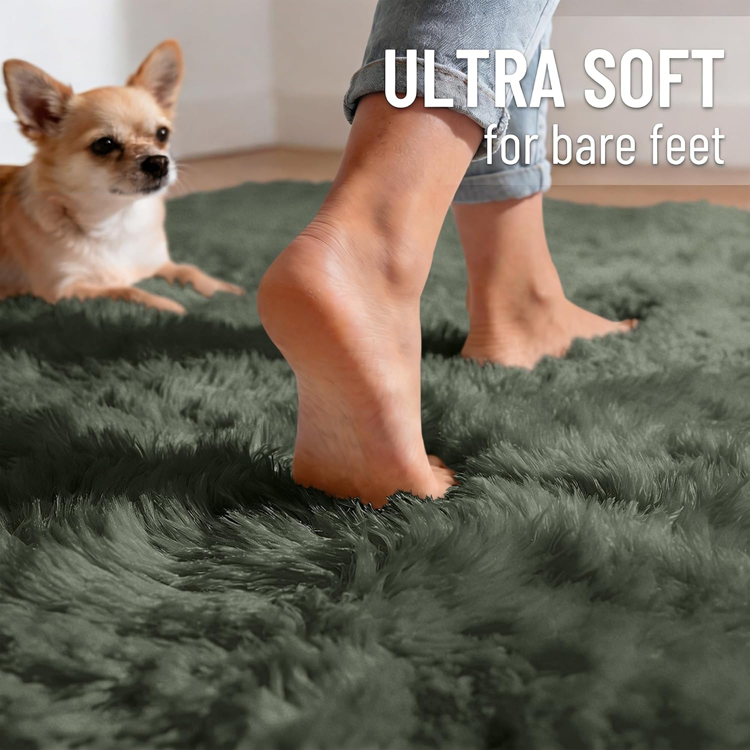 OLANLY Olive Green Round Rugs for Bedroom - Machine Washable, 2 ft Circle Area Rugs for Living Room, Soft and Fluffy Shaggy Carpet for Teen Girl and Boys, Nursery Rooms, Dorms, Home Decor Aesthetic thumbnail