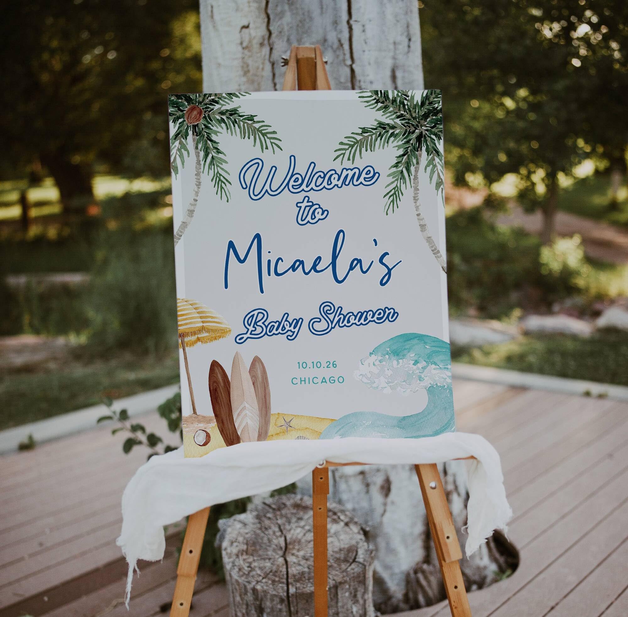 MCSTORE Baby on Board Baby Shower Welcome Sign, Surf Baby Shower Poster, Summer Beach Announcement Decorations, Newborn Gifts For Girls Boys