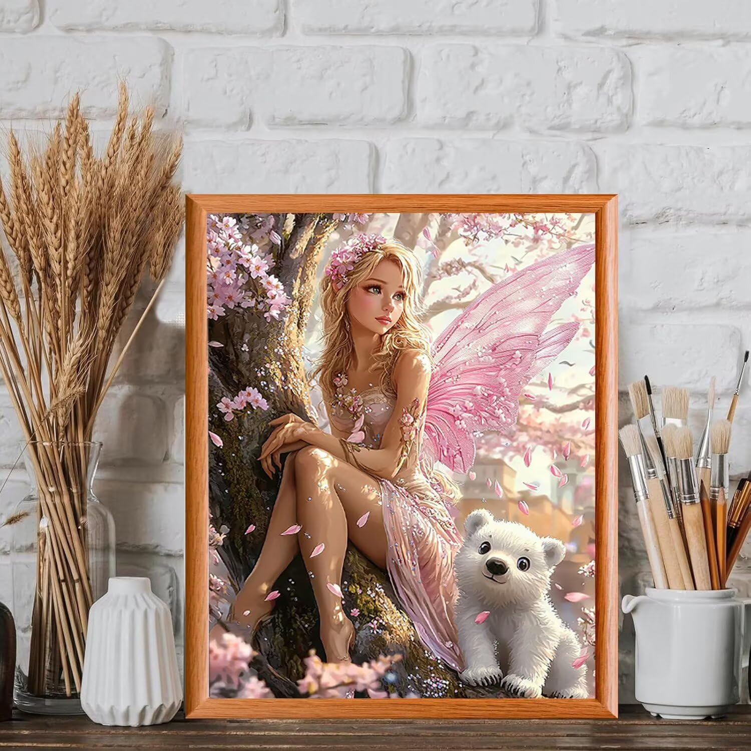 Malen nach Zahlen Erwachsene Schmetterlingsfee mit Bär, 70x90cm x-385 | Handgemalt Ölgemälde Kit für Mädchen Jungen ab 7 8 9 Jahre, Rahmenlos, für die Wanddekoration zu Hause, DIY Acrylmalerei