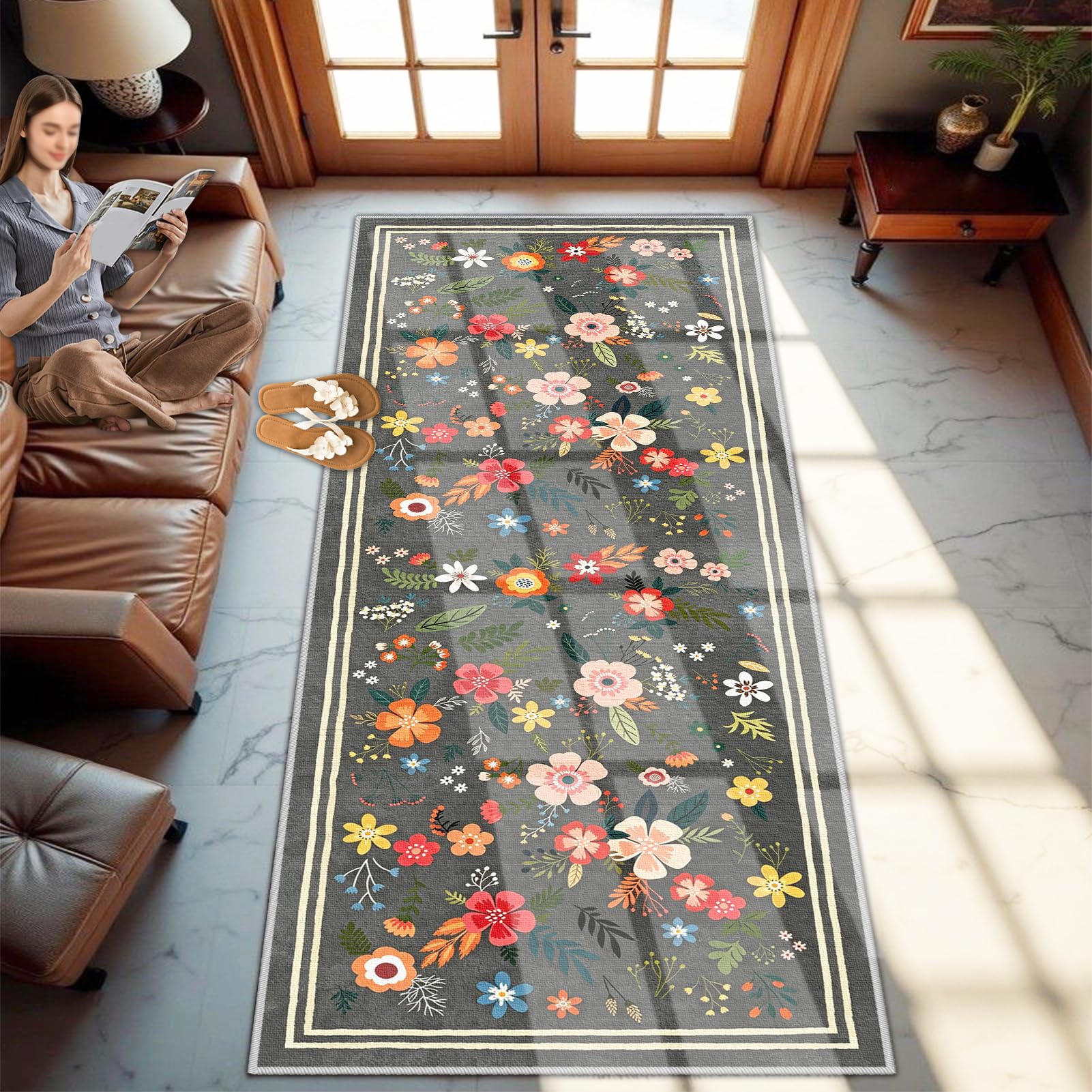 Alfombras para Pasillos Largos Gris de 90 x 250 cm Lavable y Antideslizante