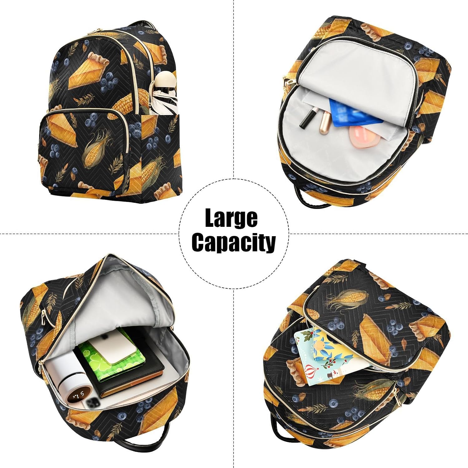 Pumpkin Pie Blueberry Corn Backpack Purse for Women Shoulder Bag Fashion Daypack Ladies Handbag Lightweight Travel Bag Rucksack