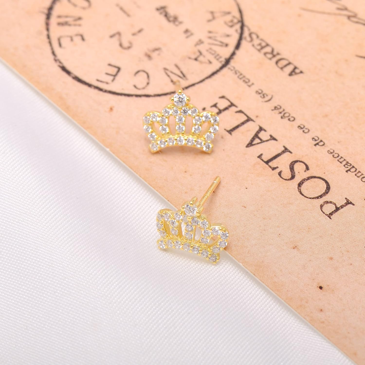 Paialco Sterling Silver Tiny Crown Cubic Zirconia Studs Earrings for Women