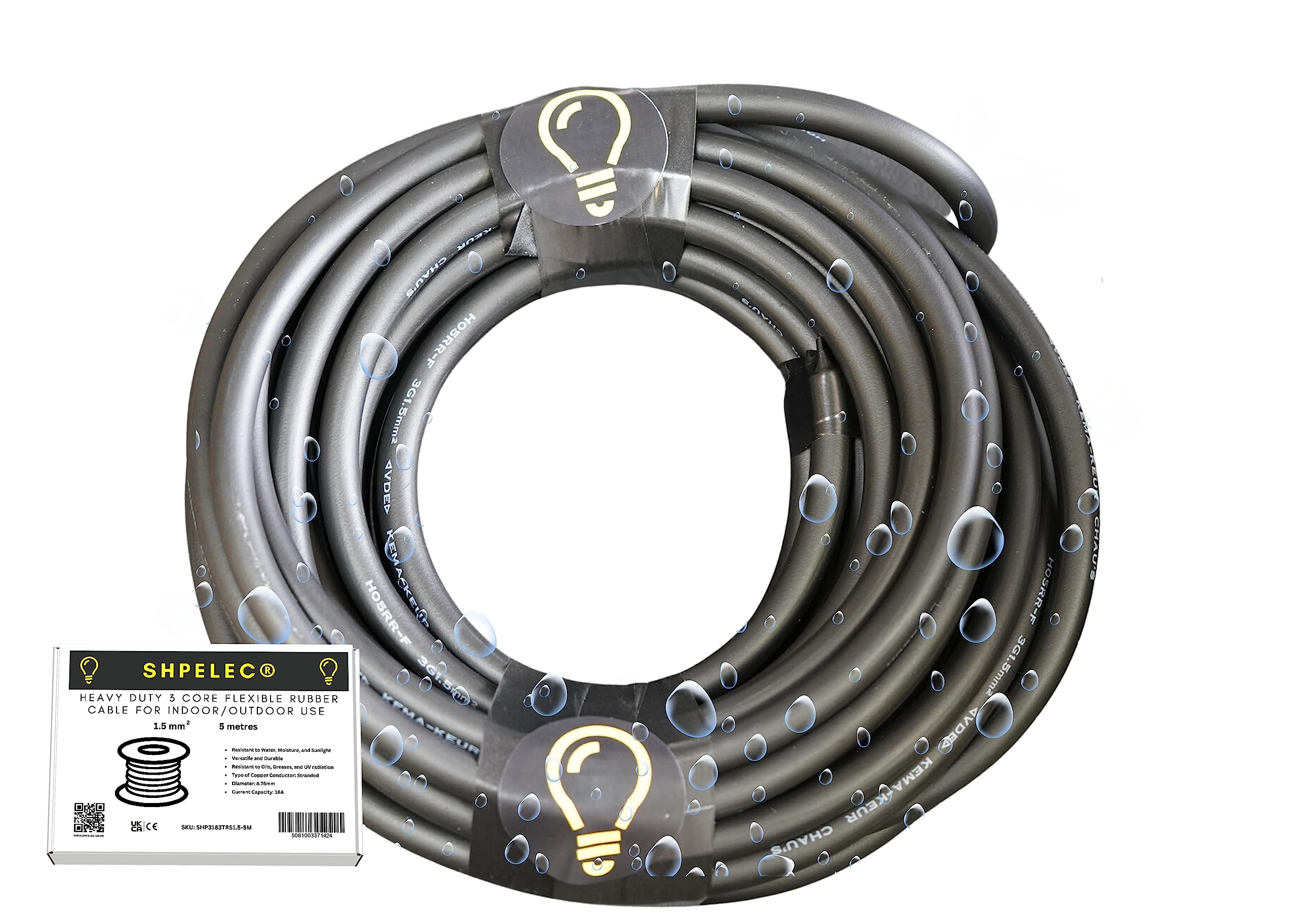 SHPELEC® H05RR-F 3-adriges flexibles Gummikabel - Hochwertiger Elektrodraht für Innen und Außen 1,0mm 1,5mm 2,5mm 5m 10m 20m (2,5mm, 10m)