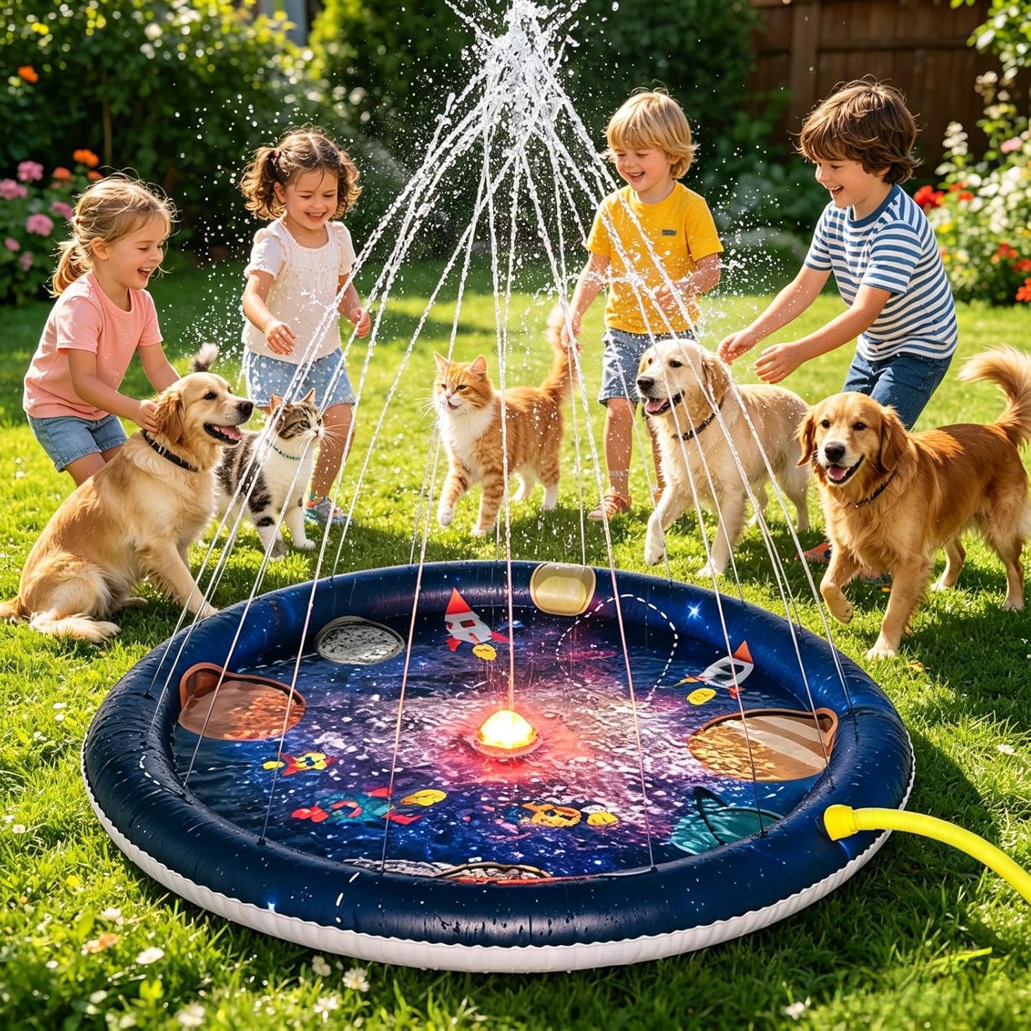 Sprinkler for Kids - Pool Spray Pad Space Theme,Water Sprinkler Toy,for Kids Ages 3+ Outdoor Garden Patio Lawn Backyard Beach Park Pool