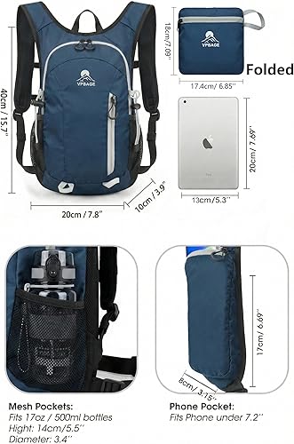 Miniatura 5 de Mochila de senderismo pequeña plegable con 3 bolsillos para correa, mochila ligera 300D a prueba de derrames para hombres y mujeres, mochila de gris