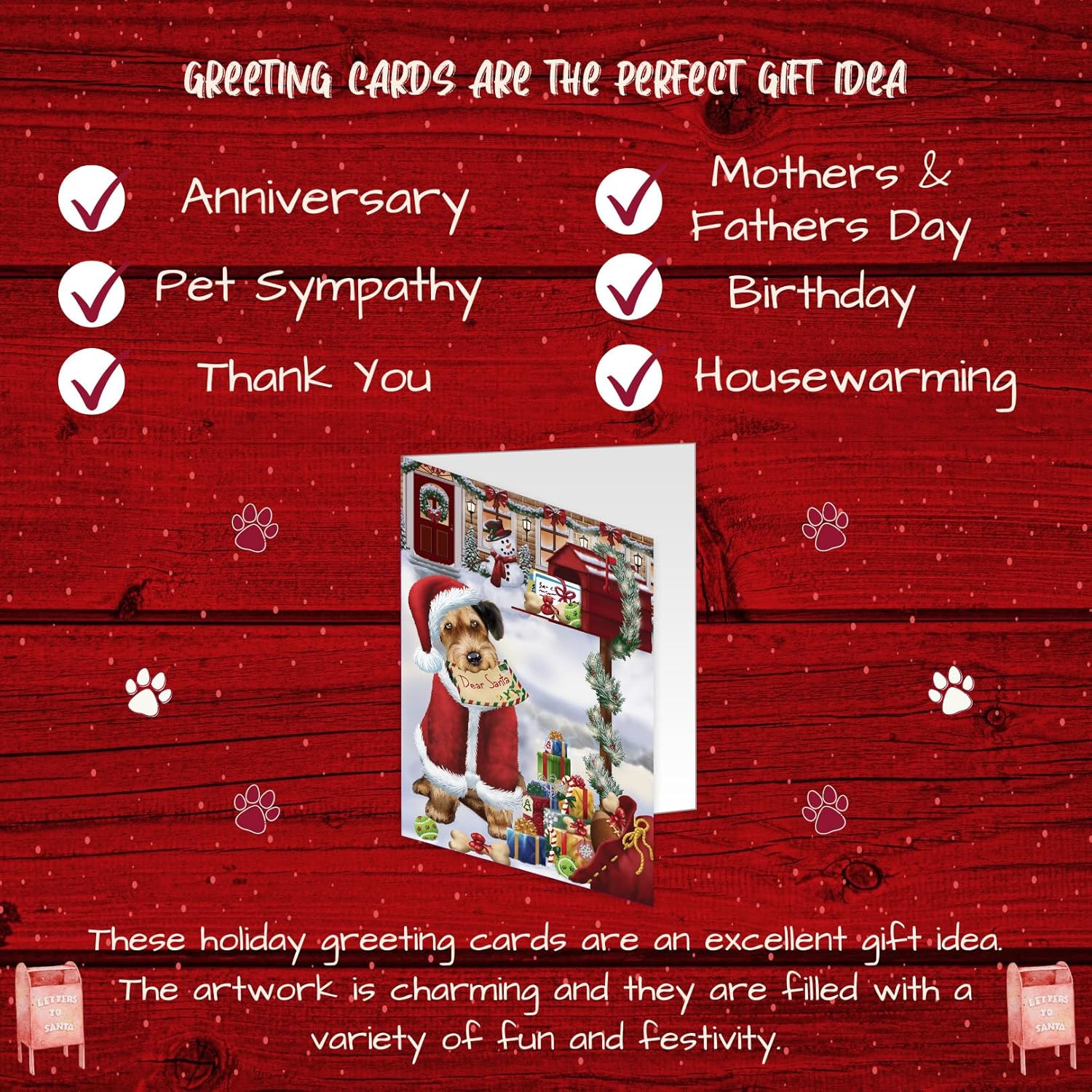 Dear Santa Mailbox Christmas Letter Airedales Dog Greeting Cards - Adorable Pets Invitation Cards with Envelopes - Pet Artwork Christmas Greeting Cards (10 Greeting Cards)