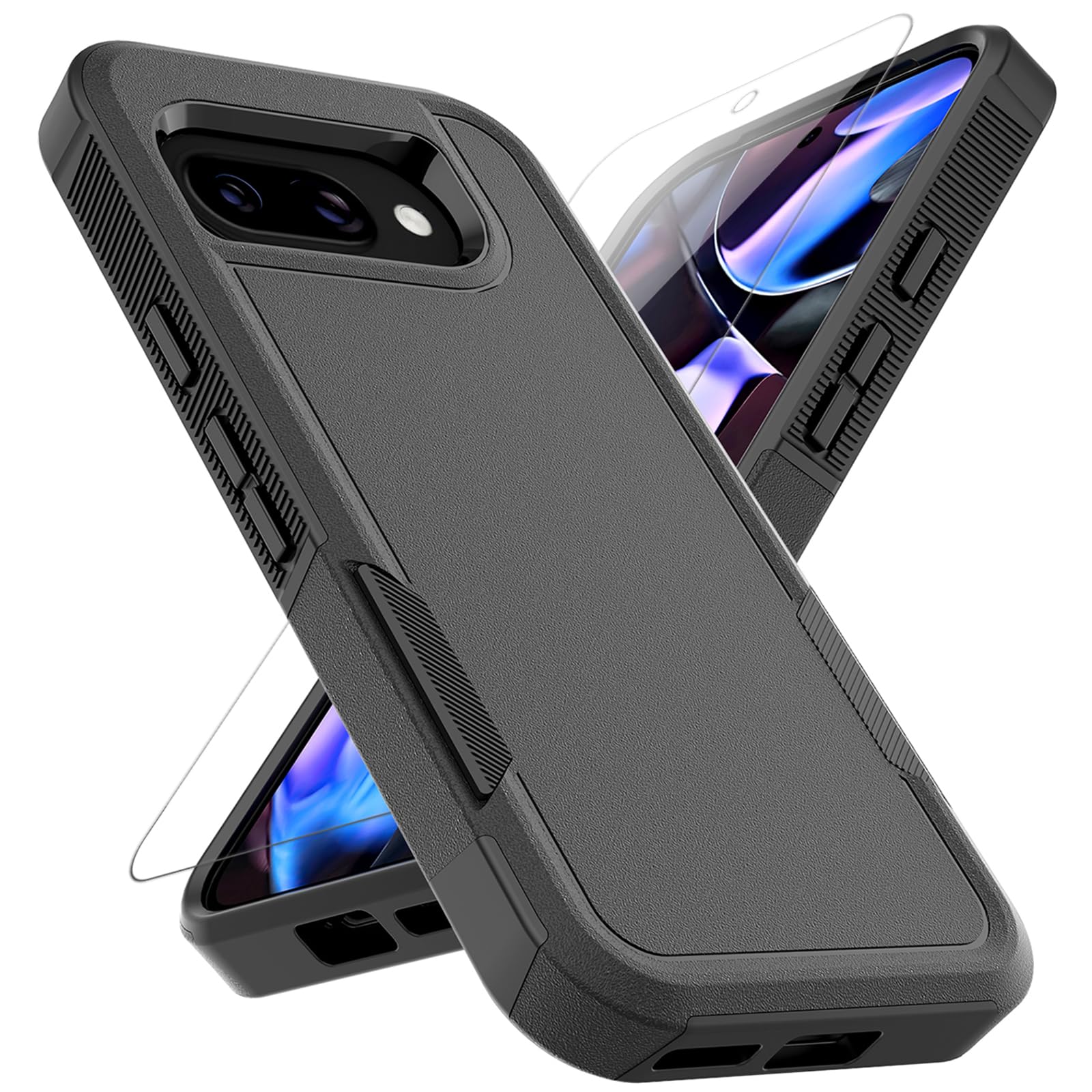 for Google Pixel 9A Case: Dual Layer Protective Heavy Duty Cell Phone Cover Shockproof Rugged with Screen Protector - Military Protection Bumper Tough