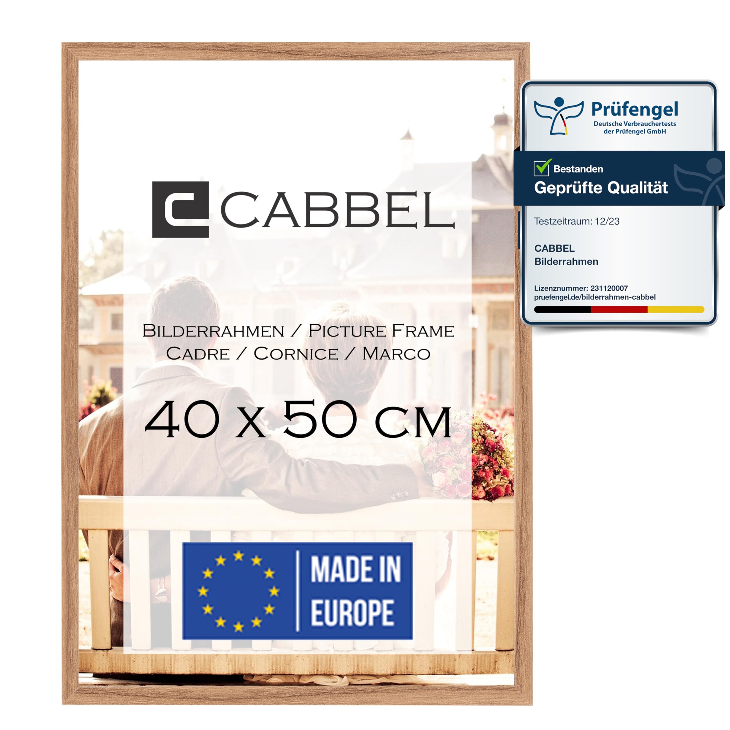 CABBEL Paquete individual (1 unidad) Marco de fotos de 40x50 cm MDF marco de madera de roble | con cristal plexi irrompible/moderno