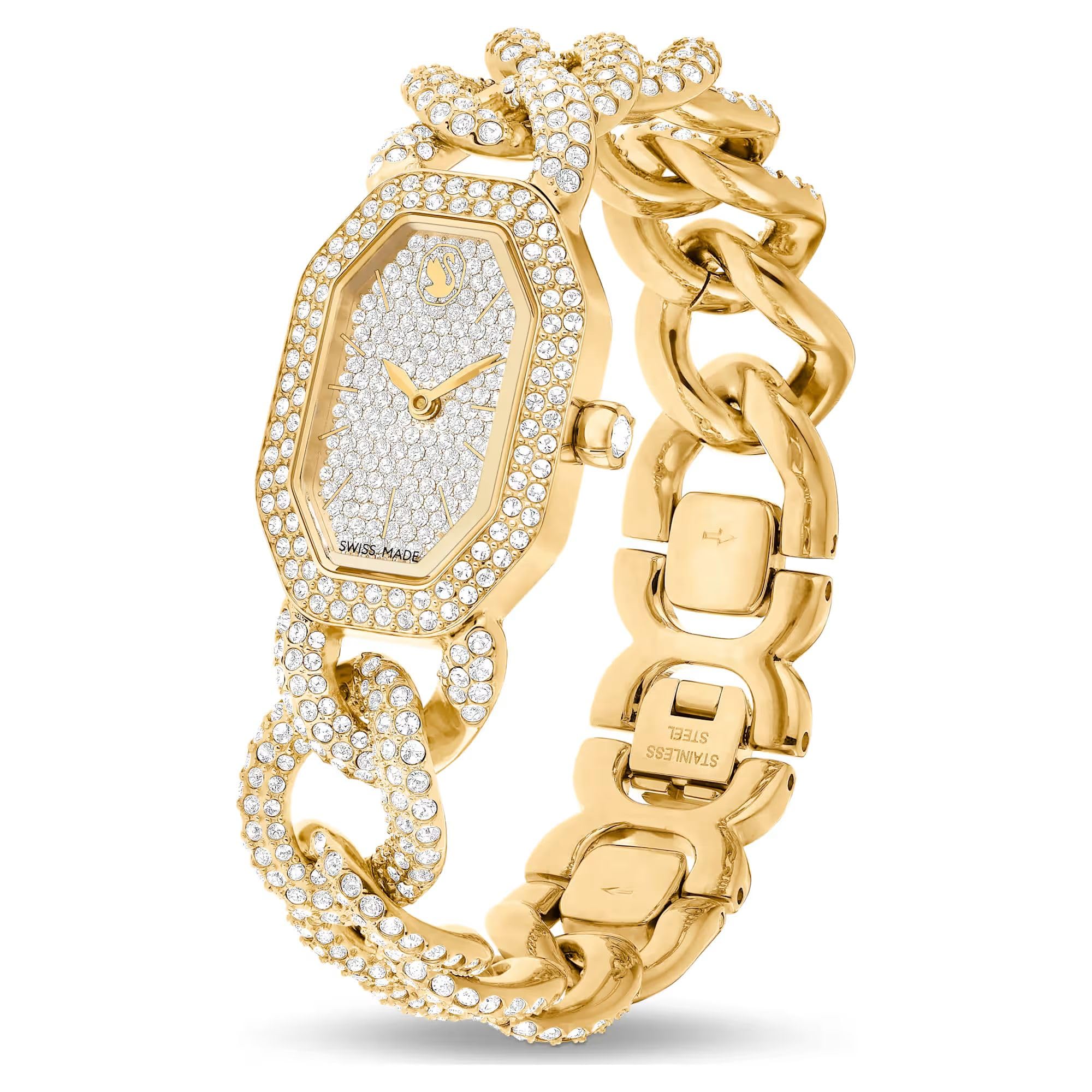 Swarovski Dextera Kettenuhr Swiss Made, Kristallarmband, goldfarben, goldfarbenes Finish, 5668854, Gold, gold, Luxuriös